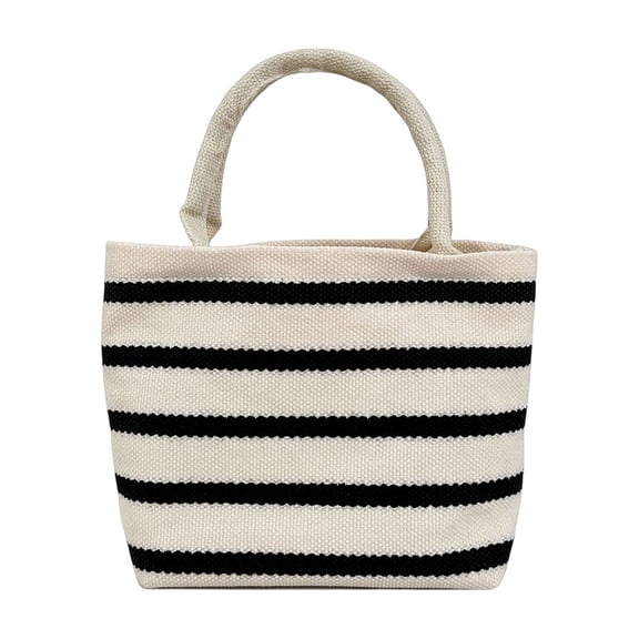 Canvas Handbag with Striped Design, Simple Tote Shoulder Bag for Shopping, Lightweight Everyday Carryall Bag, Casual Outing Handbag for Essentials, Compact and Stylish Bag for Women