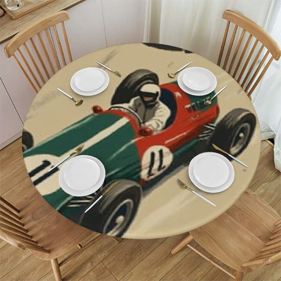 Round Fitted Table Cloth vintage race car Elastic Tablecloth for Round Tables, Sport Car Waterproof