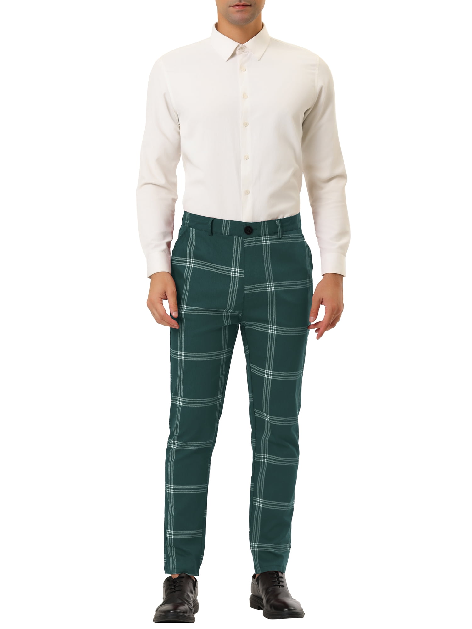 MODA NOVA Big & Tall Men's Plaid Dress Pants Slim Fit Checked Printed Pants  Green LT(US 36) 