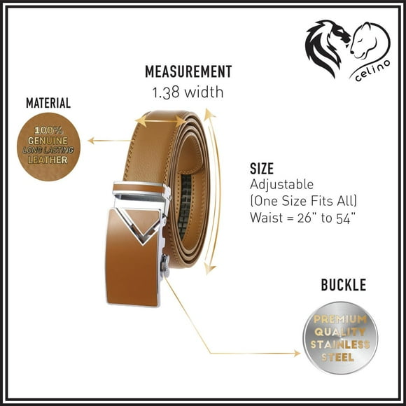 Celino Tan Adjustable Ratchet Slide Buckle 100% Genuine Leather Belt for Men, One Size Fits All, Made in Europe