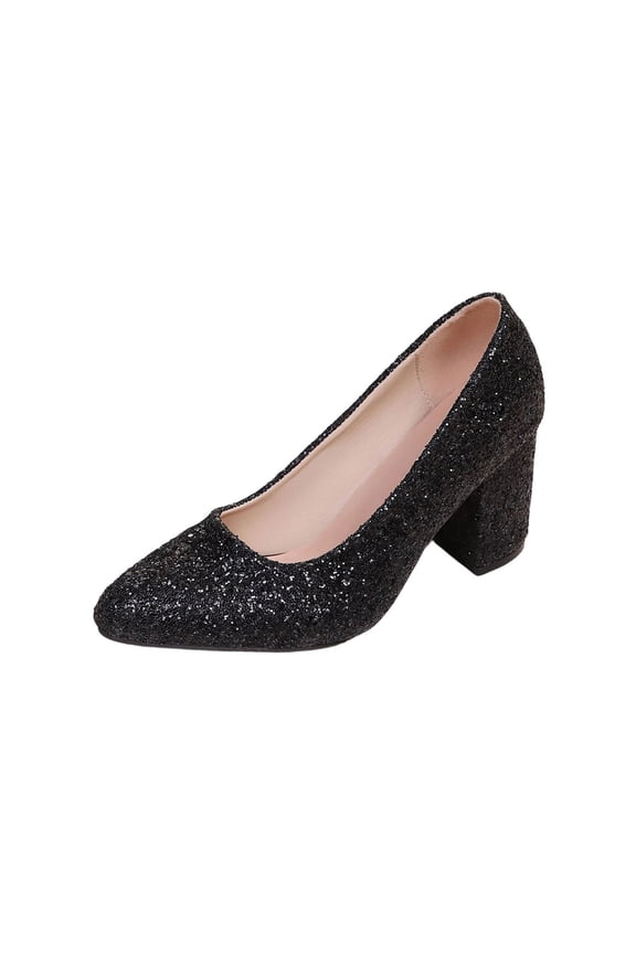 Womens Glitter Pumps Pointed Toe High Heels Block Heel Full Sparkle Dress Shoes Party Heels for Weddings and Special Events