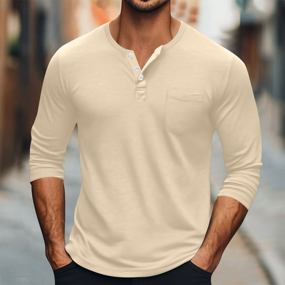 BSDJILFG Long Sleeve Henley Tops for Men Basic T-Shirt Regular Fit Crewneck Pullover Blouse,Sizes S-5XL