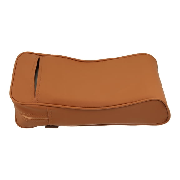 Center Console Armrest Pillow Memory Foam PU Leather Arm Rest Cover with Tissue Holder Universal for Car Brown