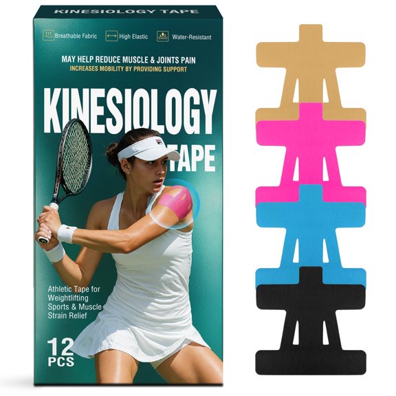 Kinesiology Tape for Shoulder, Kinesiology Tape Precut, Waterproof Elastic Muscle Patch for Gym Outdoor Sports Joint Support, 12 PCS