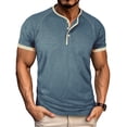 thumbnail image 2 of UVEASISHA Mens Henley Short Sleeve T-Shirt 3 Button Collarless T Shirts for Men Business Casual Regular Fit Tee Shirt Summer Fashion Colorblock Pullover Shirt Blue S, 2 of 8