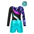 thumbnail image 2 of Miutii Gymnastics Jersey Leotards Girls Sparkly Long Sleeve Ballet Dance Unitards with Shorts Biketards Set Hairband Blue Green 6, 2 of 7
