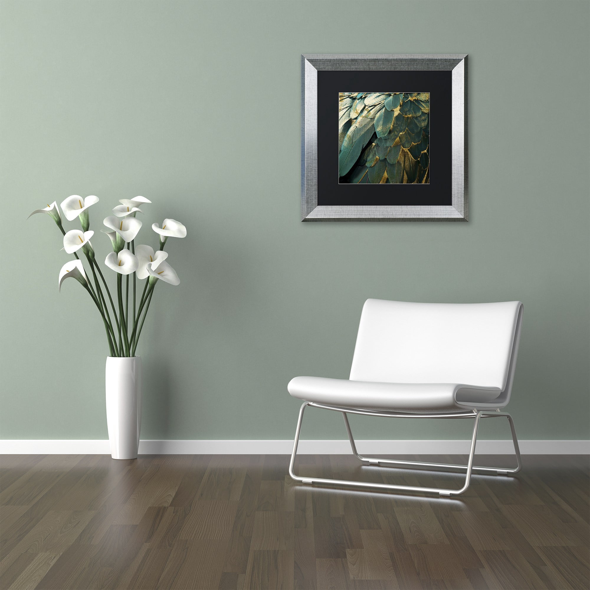 Trademark Fine Art "Feather Glitter" Canvas Art by Color Bakery, Black Matte, Silver Frame