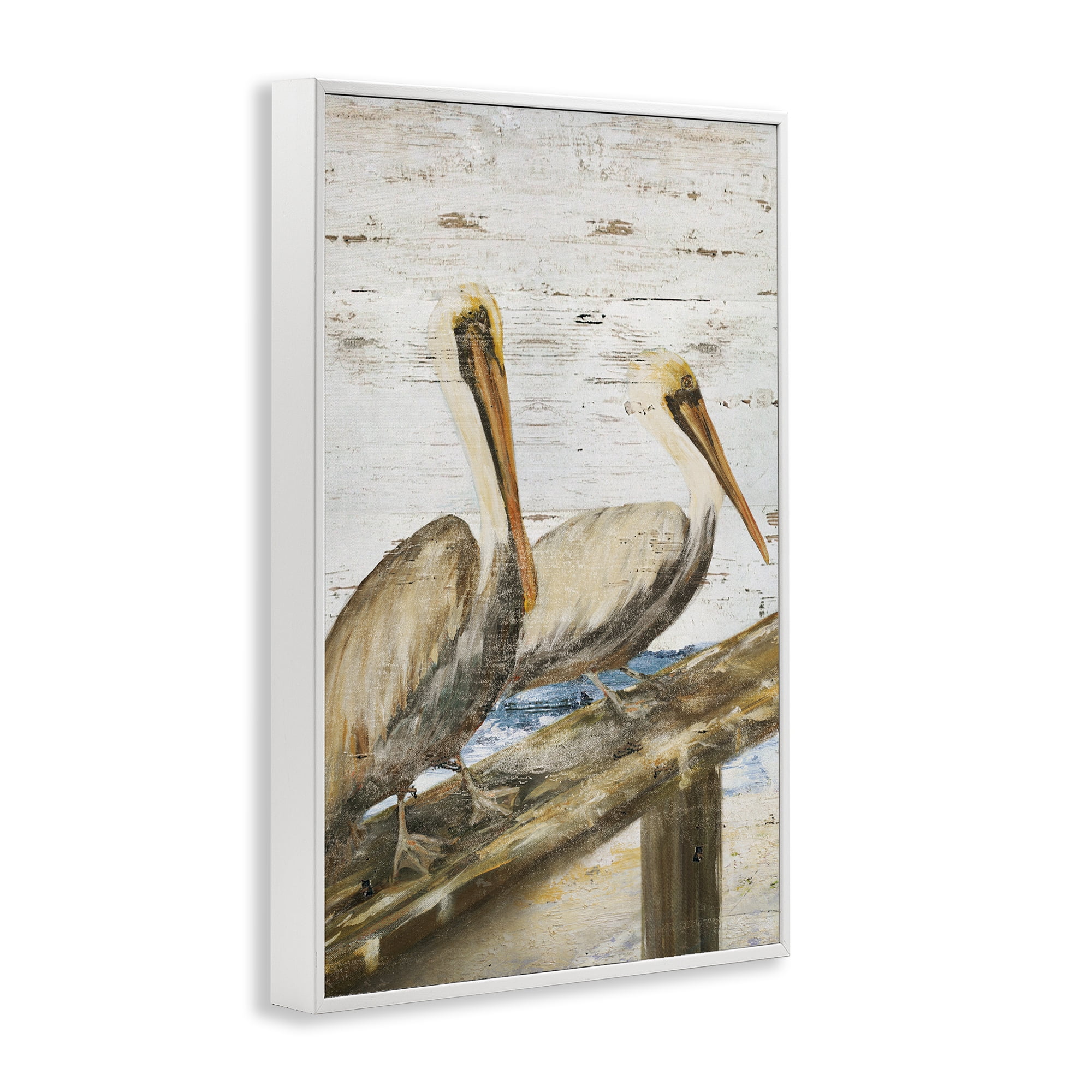 Stupell Industries Rustic Pelicans Perched Animals & Insects Painting White Framed Art Print Wall Art, 16 x 24