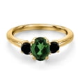 thumbnail image 3 of Gem Stone King 18K Yellow Gold Plated Silver Emerald Envy Mystic Topaz and Black Diamond Engagement Ring for Women | 1.14 Cttw | Oval 7X5MM | Gemstone November Birthstone | Size 9, 3 of 6
