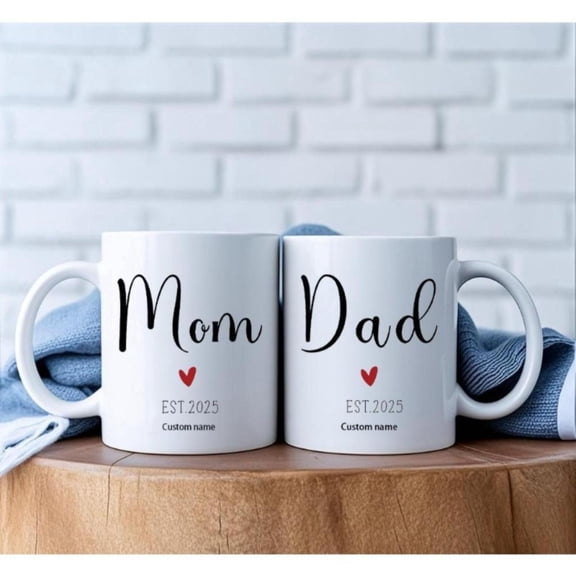 2pcs Customizable Mom Dad Ceramic Mugs 11oz Heat Resistant Hand Wash Only Mother S Day or Father S Day Reusable Pair with Heart Design Mug Set