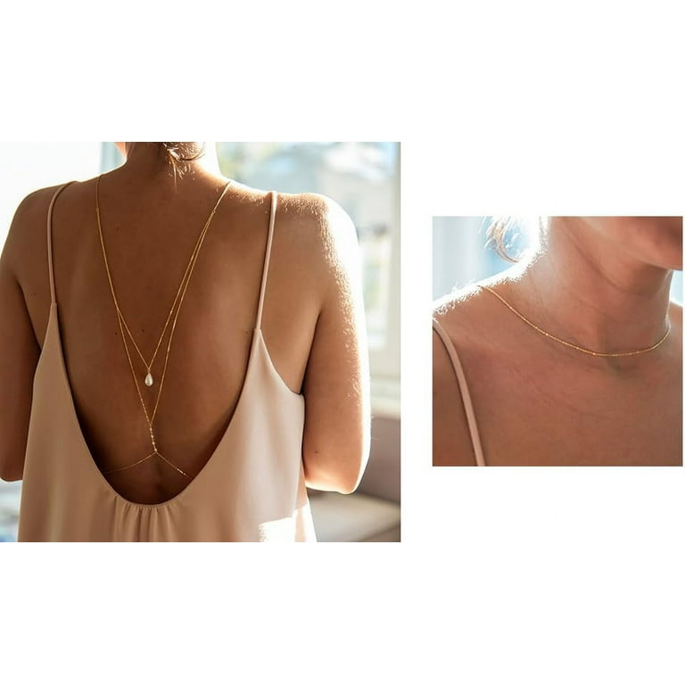 navy blue dress for baby girl HLSOHJP Pearl Backdrop Necklace for Backless Dress Back Necklace Bridal  Long Gold Drop Back Chain Body Jewelry