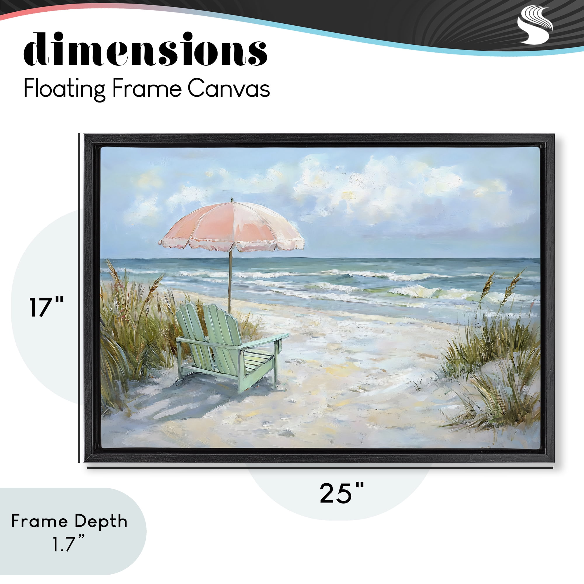 Stupell Industries Seaside Chair & Pink Umbrella Black Framed Floater Canvas Wall Art, design by Creative Studio