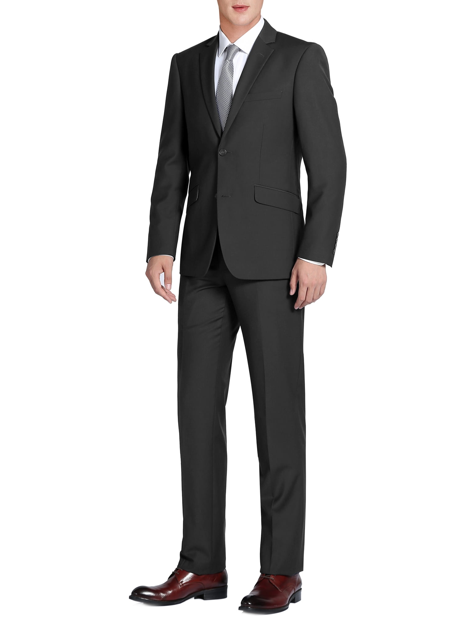 YND Men's Slim Fit 2 Piece Suit One Button Solid Jacket Pants Set with Tie
