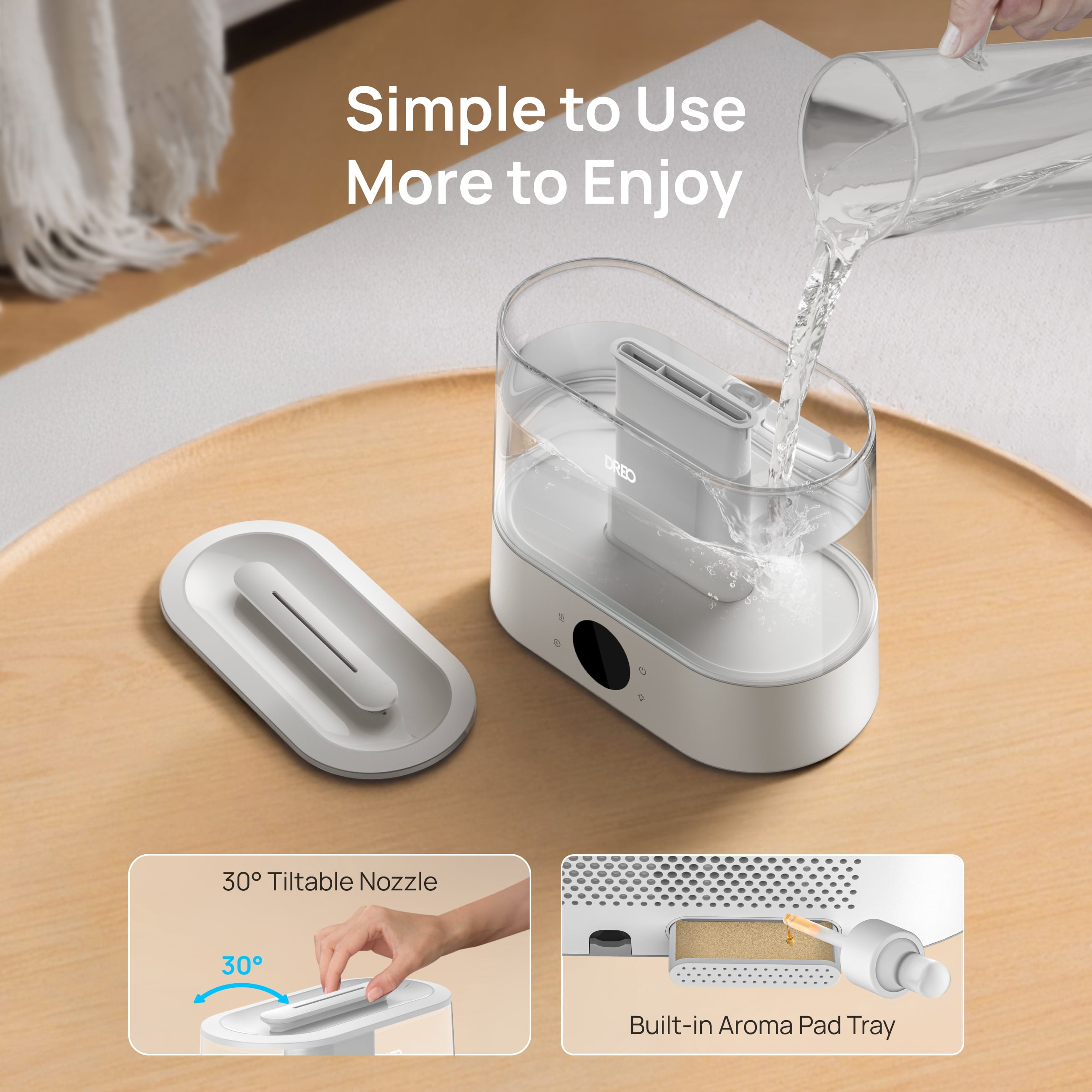 DREO 4L Cool Mist Humidifier for Large Room, 36H Long Runtime Top-Fill Humidifiers, Essential Oil Aroma Pad Tray, 28dB Quiet Ultrasonic Humidifier for Home, Touch Control