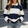 thumbnail image 2 of GPOECD Womens Plus Size Sweatshirt Contrast Collar Pullover Fashionable Versatile Top Long Sleeve Crew Neck Casual Streetwear Tops for Women,Navy,M, 2 of 4