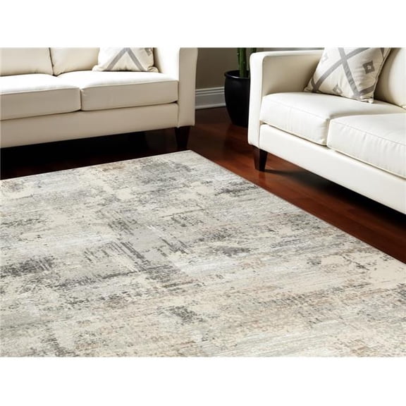 HomeRoots 551346 9 x 12 ft. Beige Black & Gray Abstract Non Skid Rectangle Area Rug