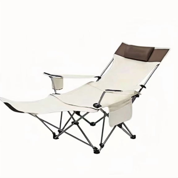 LOVEWE Outdoor Folding Chair Portable Bed Free Fishing Stool Light Camping Removable Beach Recliner (White)