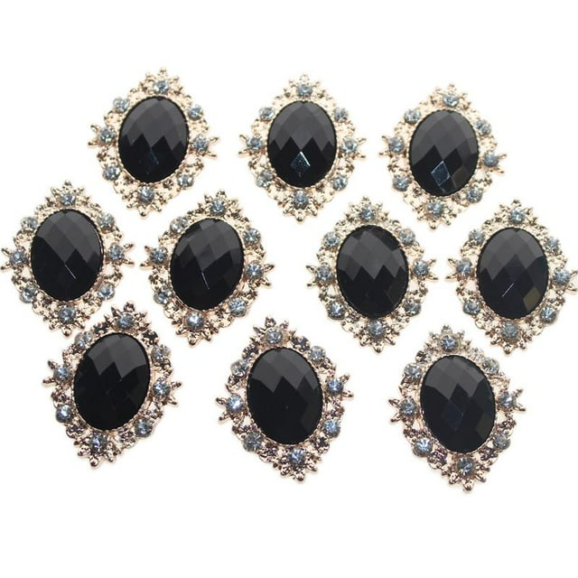 Diamante Rhinestone Beads Flat Back Button Scrapbook Sewing Craft Black 30x25mm