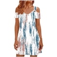 thumbnail image 2 of QUNYINEY Graphic Casual Dresses for Women Mini Short Sleeve Summer Cold Shoulder Shift Dress Beach V Neck Loose Fit Blue Dresses, 2 of 6