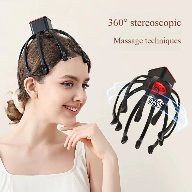 Electric Octopus Scalp Massager, Automatic Multi-Dimensional Vibration Head Massager for Relaxation & Tension Relief（white）