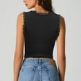 thumbnail image 5 of Womens Camisole Lace Trimmed Slim Fit Button Front Tank Top Back Detail Solid Color Black L, 5 of 5