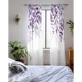 thumbnail image 3 of Purple Leaves Sheer Curtains 63 Inch Length 2 Panels Set for Living Room/Bedroom, Summer Botanical Kitchen Curtains with Grommet Semi-Sheer Curtains Drapes Voile Window Treatments 42"x63"x2, 3 of 7