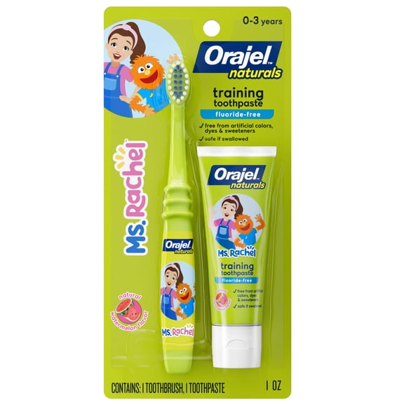Orajel Naturals Kids Ms. Rachel Fluoride-Free Toothpaste & Toothbrush, Watermelon Flavor, 1 oz
