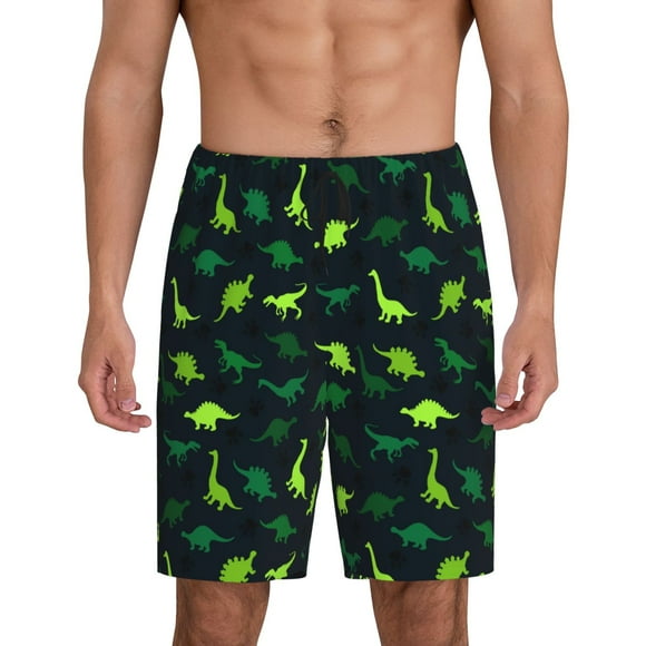Balery Dinosaurs Pantalones cortos de pijama de punto de algodón para hombre con cinturilla y bolsillos-Small