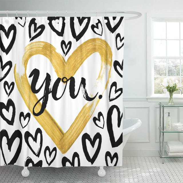 ABPHQTO Amor Escrito a mano Día de San Valentín You Modern Gold Heart Cortina de ducha 160x180 cm