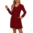 thumbnail image 2 of Women'S Knit Long Sleeve Sweater Dress Casual V Neck Tunic Dresses Fall Trendy Outfits Wine Red M, 2 of 7