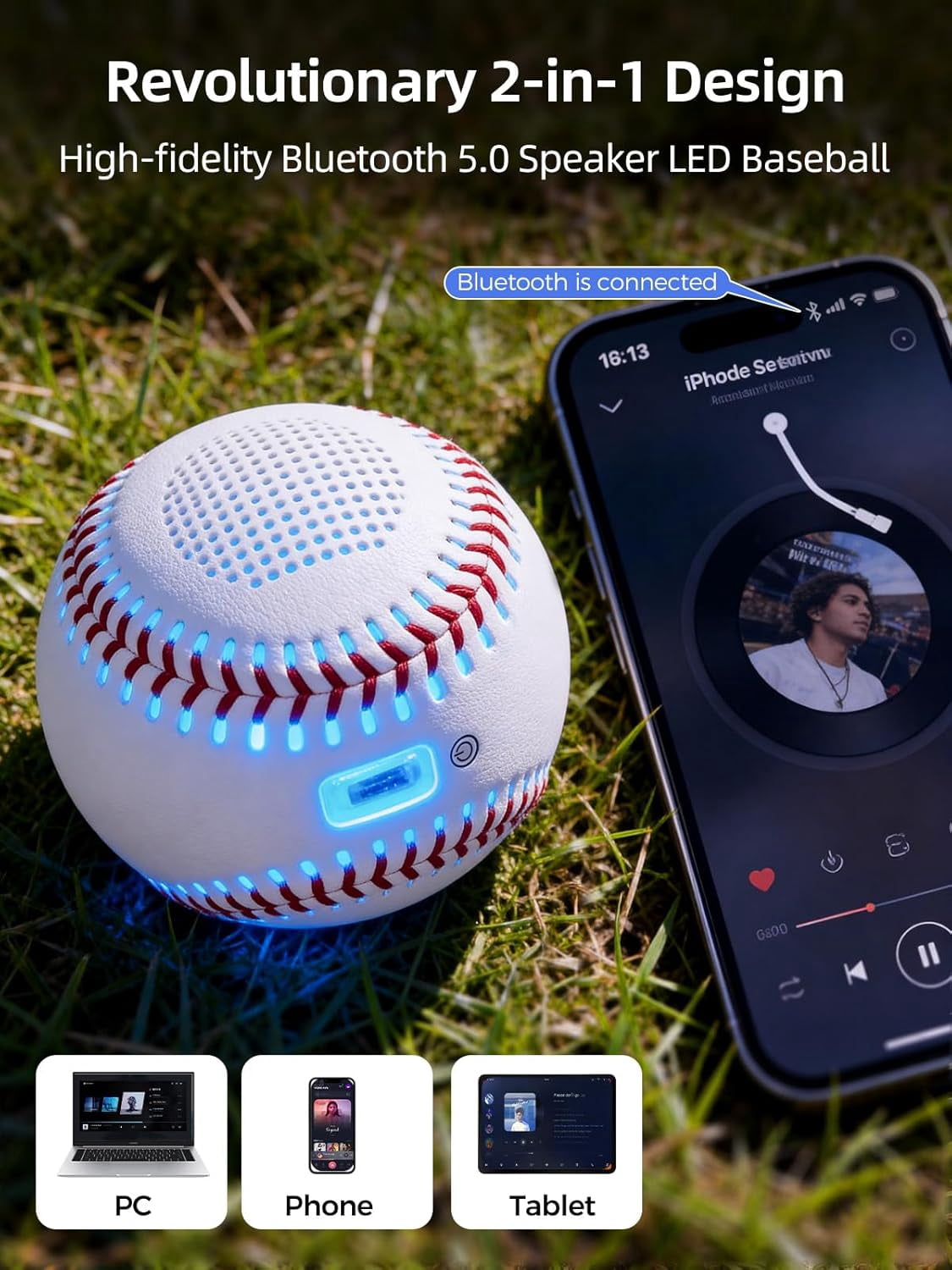 Glow-in-the-Dark Bluetooth Baseball Speaker for Sports Fans‌