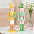 thumbnail image 2 of Hioecau Easter Bunny Nutcracker Figurine 12 Inch Wooden Rabbit Nutcracker Decoration for Spring Home Table Shelf Decor, 2 of 7