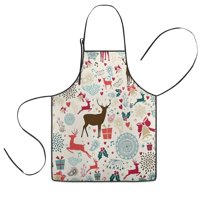 Multicolor Christmas Deer Pattern Kids Aprons for Girls and Boys,Adjustable Neck Strap Toddler Aprons for Kids Cooking Baking