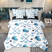 Homewish Kids Skating Shoes Bedding Comforter Set 7pcs, Cartoon Ice Hockey King Bedding Sets, Est Sleep Sports Reversible Bed Sheets, Ultra Soft Bedroom Decor