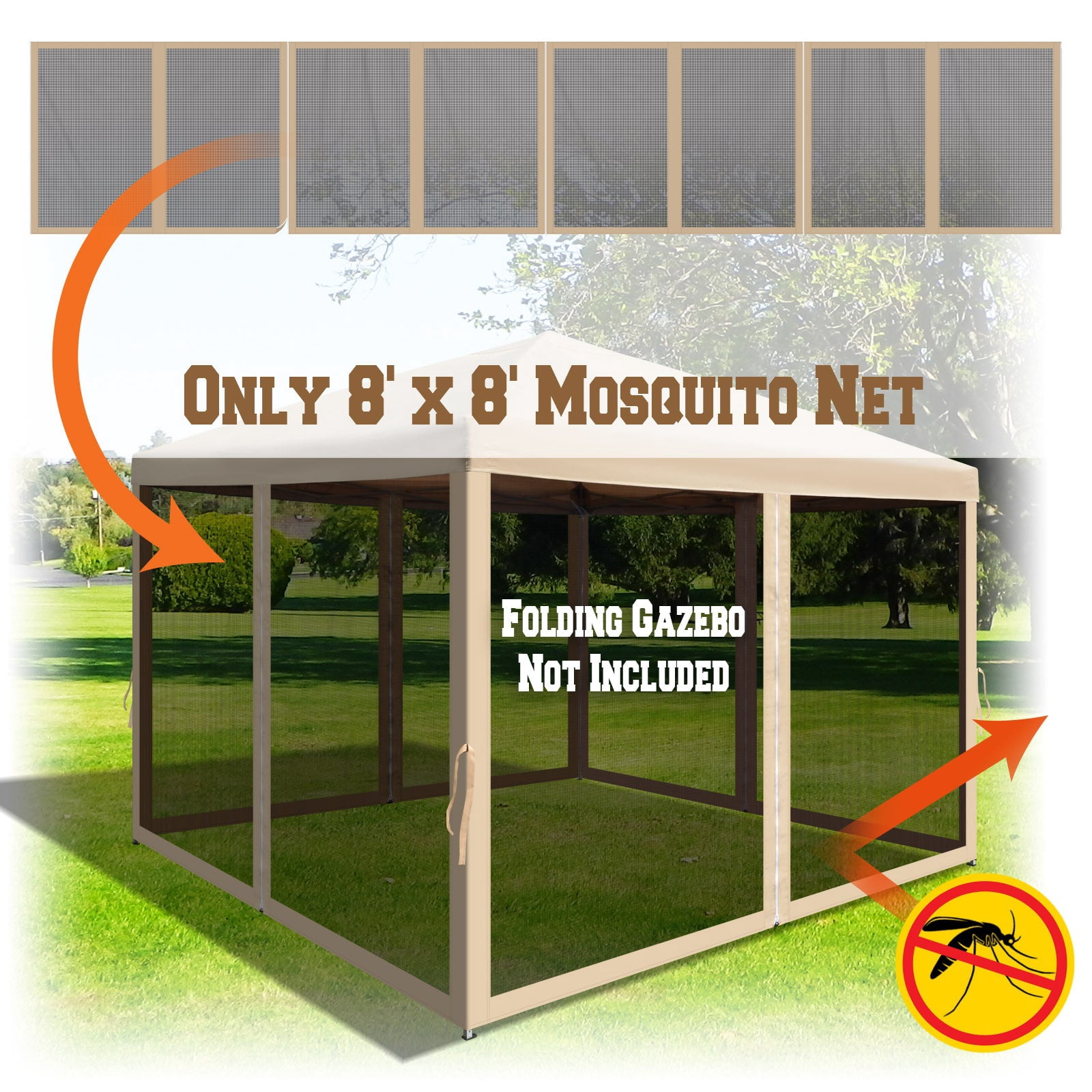 ALUVIERA Canopy Replacement Sidewalls Mosquito Netting Screen Walls for 8x8 FT Gazebo, 4 Pack,(8'Wx6'H,Beige)