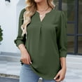 thumbnail image 2 of Women's 3/4 Sleeve V Neck Casual Blouses Solid Comfy Elegant T Shirts Pullovers Loose Fit Tops Green,S, 2 of 8