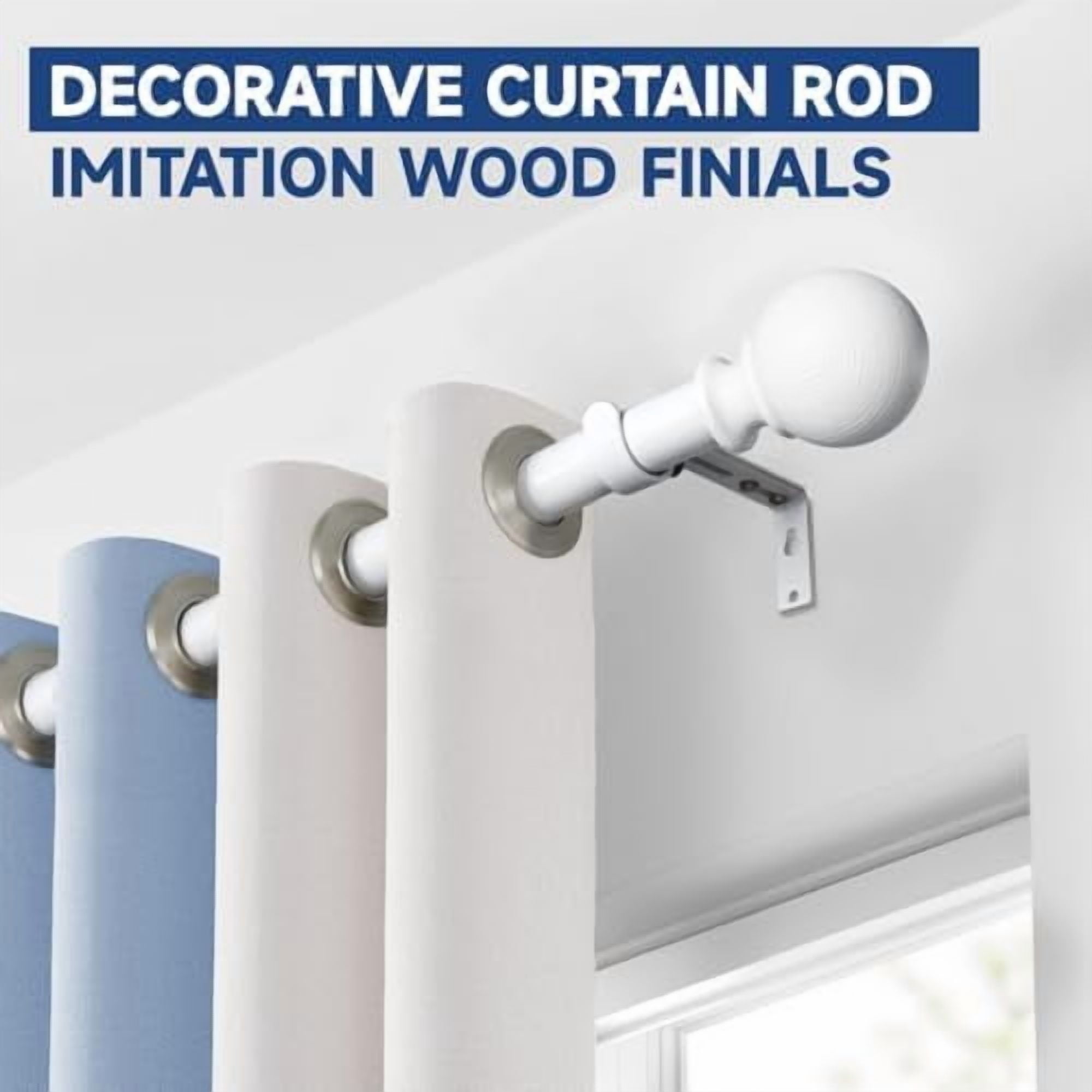 White Curtain Rods for Windows 72 to 144 Inch(6-12ft) - 1'' Diameter Heavy Duty Curtain Rods with Imitation Wood Grain Pattern Finials,Adjustable Decorative Curtain Rods Set,28-144''
