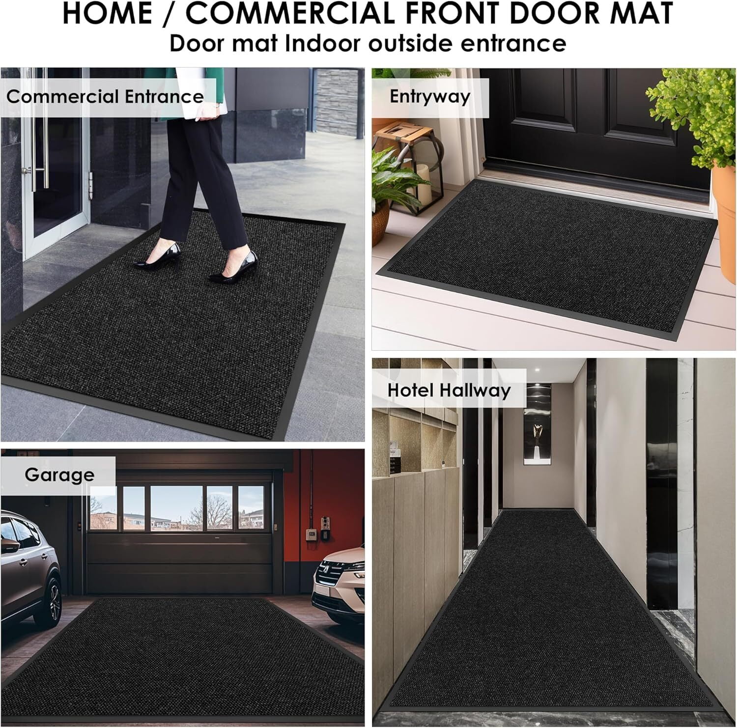 Bestvue Front Door Mat Indoor Entrance Outside Floor Doormat Entryway Welcome Mats Commercial Non Slip Rubber Backing Heavy Duty Trap Dirt Moisture for High Traffic Area 4′ x 4′