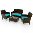 thumbnail image 3 of Costway 8 PCS Patio Furniture Set with Washable Cushions and Tempered Glass Coffee Table Turquoise, 3 of 8