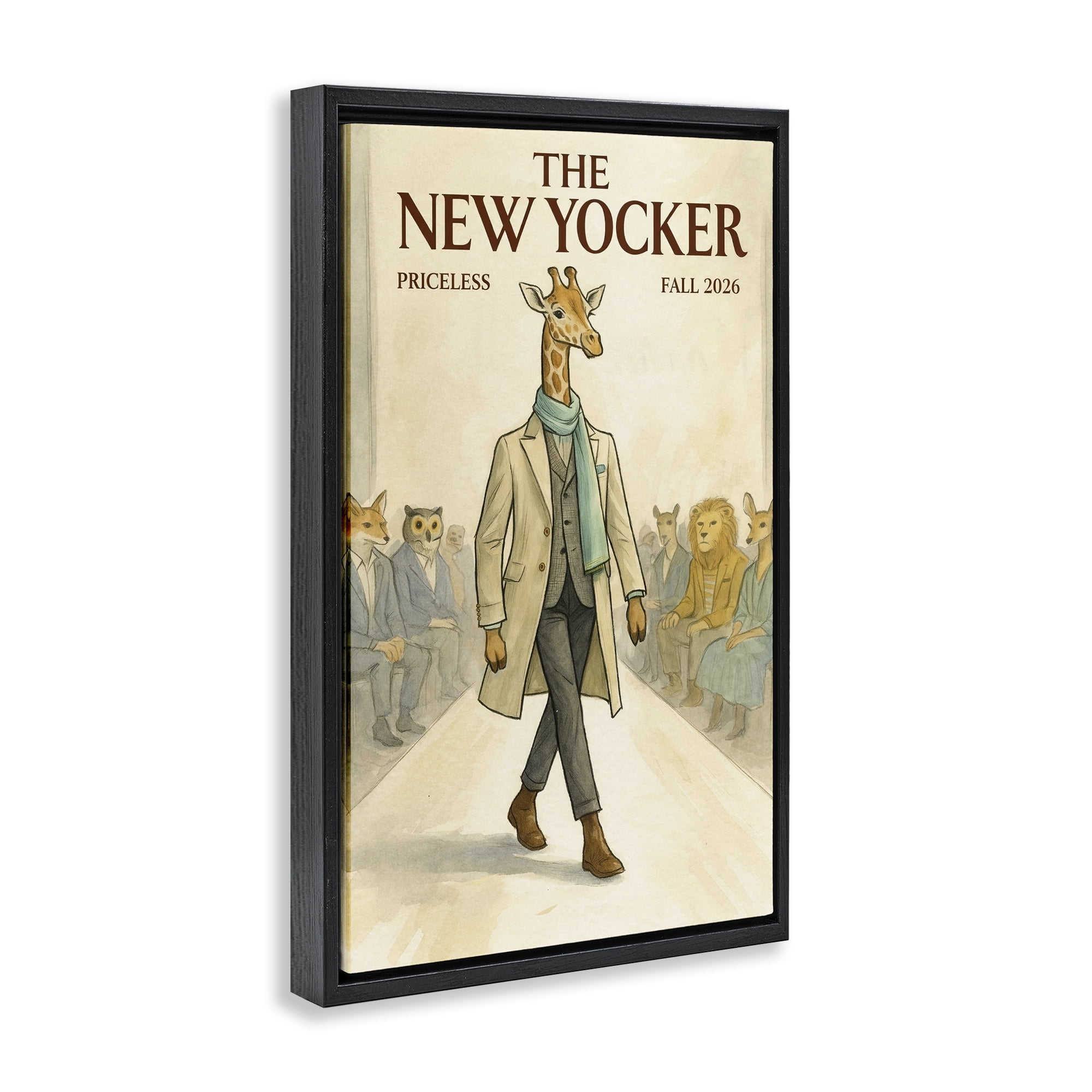 Stupell Industries New Yocker Giraffe Model Black Framed Floater Canvas Wall Art, design by Grotto Studios