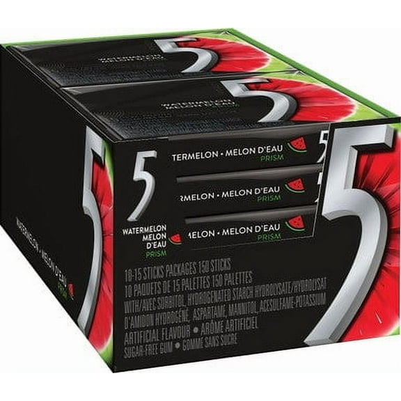Wrigley 5 Prism Electric Watermelon Sugar Free Gum, 10ct x 15pcs, (Imported from Canada)