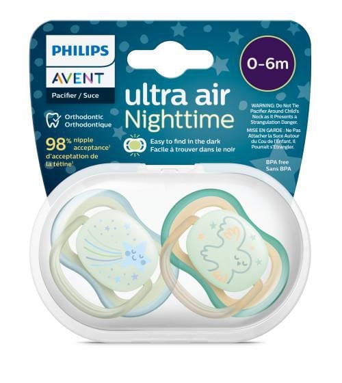 Philips Avent Ultra Air Pacifier 0-6m, smiling star / owl, 2 pack, SCF376/18, Avent Ultra Air Pacifier 0-6m smiling star/owl 2pk