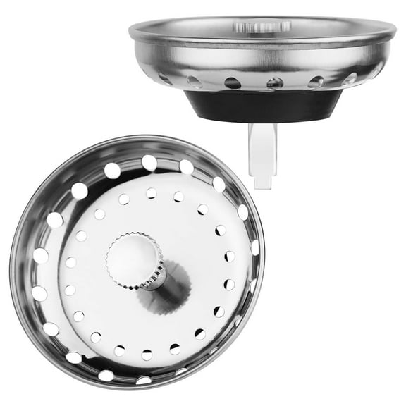 2PCS Kitchen Sink Drain Strainer & Stopper Combo for Standard 3-1/2 Inch Drain,Stainless Steel Strainer Basket with Rubber Stopper Bottom,Kitchen Sink Plug Cover Catcher