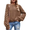 thumbnail image 1 of Womens Sweaters Pullover Oversized Deep V Neck Off Shoulder Tops Long Sleeves Loose Knit Sweater, 1 of 6