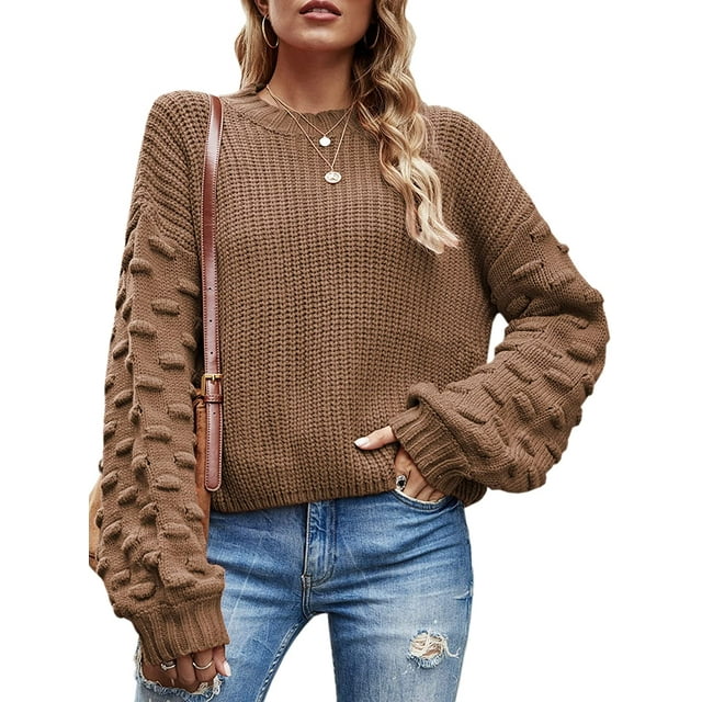 Womens Sweaters Pullover Oversized Deep V Neck Off Shoulder Tops Long Sleeves Loose Knit Sweater