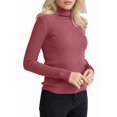 thumbnail image 2 of Ribbed Sweaters for Women Cute High Neck Knitted Warm Fitted Sweater Brick Red One size, 2 of 9