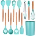 thumbnail image 1 of Juego de utensilios de cocina de silicona, juego de utensilios de cocina de 11 piezas con soporte, utensilios de cocina con mango de madera, revestimiento antiadherente y resistente al calor,, 1 of 8