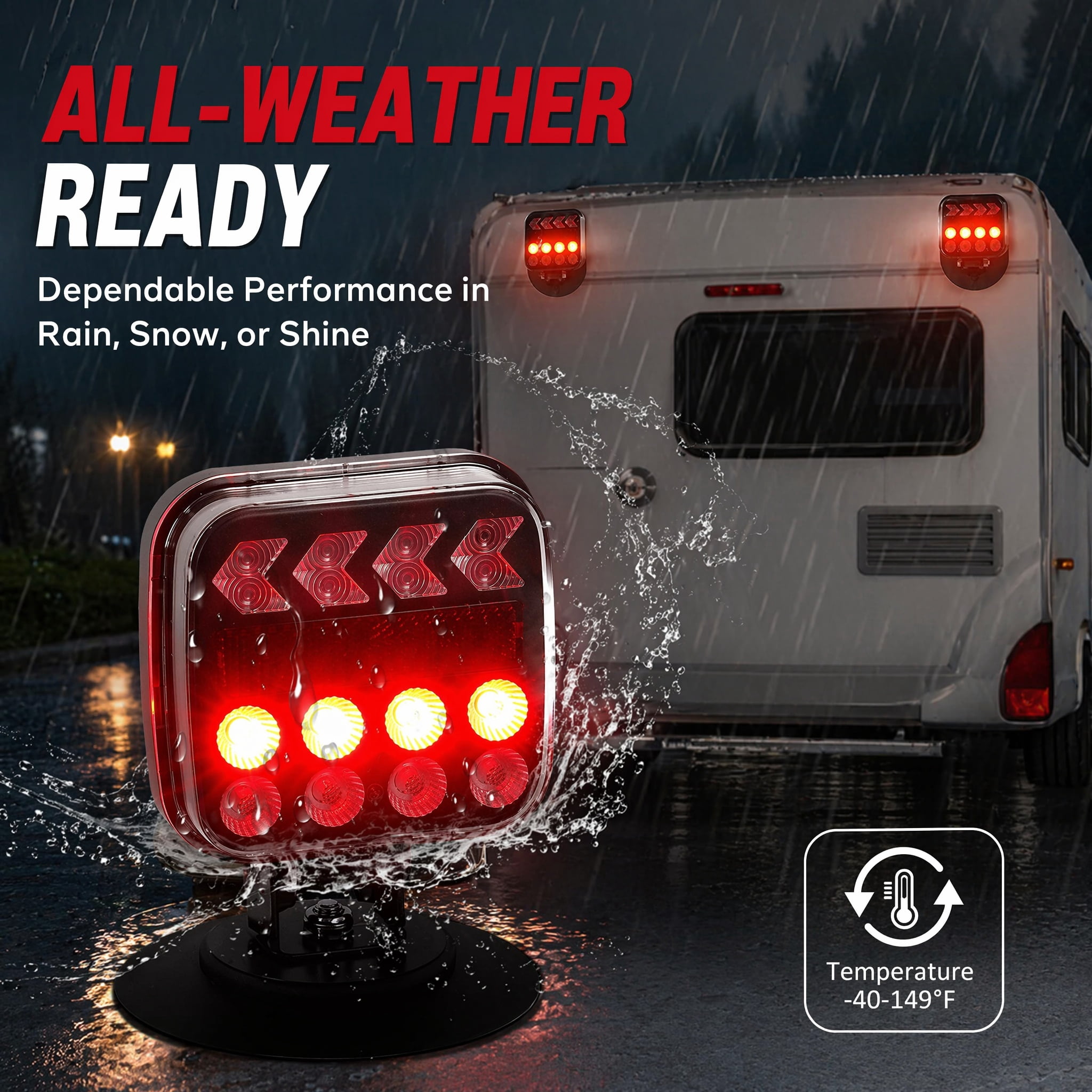 Wireless Trailer Lights Magnetic, LED Trailer Light Kit with 5 Modes & 2.4GHz Signal, Rechargeable Wireless Tow Tail Lights IP67 Waterproof for Trucks, RVs, Boats, Campers