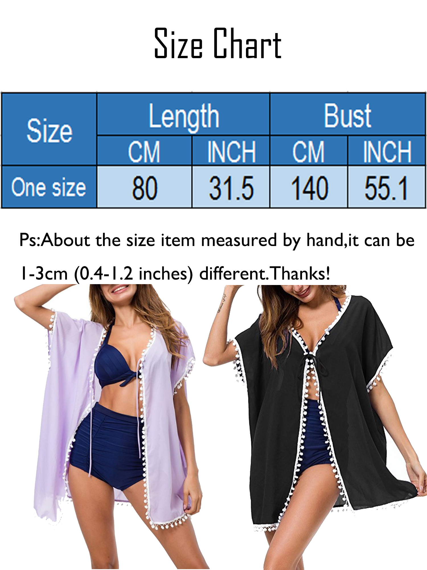 Women's Beach Chiffon Tassel Bikini Swimsuit Cover Up Cardigan Swimsuit Cover Up - image 3 of 4