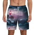 thumbnail image 3 of Uemuo lighthouse Waves Torrential Rain Pattern Mens Swim Trunks Quick Dry Board Shorts with Mesh Lining, Stretch Beach Shorts Quick Dry No-Chafing Board Shorts-X-Large, 3 of 9
